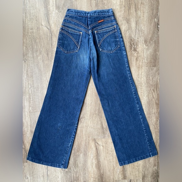 Vintage 70s High Rise XS S 24 Land Lubber Bell Bottoms Dark Wash Hippie Flares - Picture 2 of 11